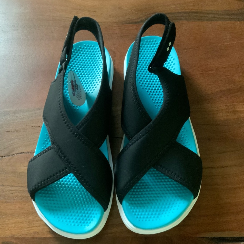Ryka Black and White Sandals with Blue Accent